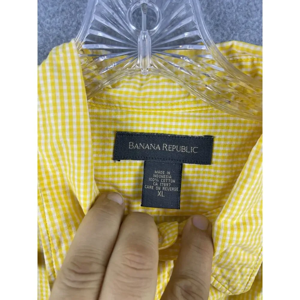 Banana Republic Shirt Men's XL Yellow Gingham Checks Long Sleeve Button Up‎